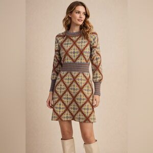 Muel Mohair Blend Knit Sweater Dress Retro Geometric Pattern
Size Large